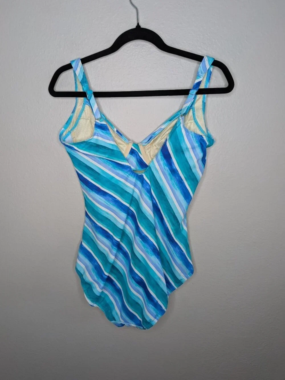 Talbots X Miraclesuit Womens Size 12 Blue Stripe One-Piece Swimsuit Firm Control